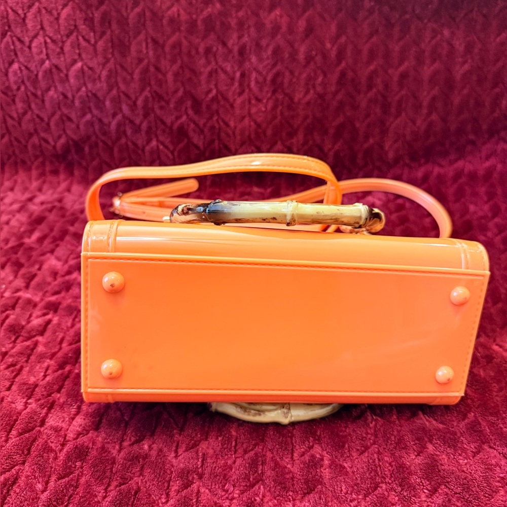 Orange Mini Handbag with Bamboo Handle - Picture 6 of 11